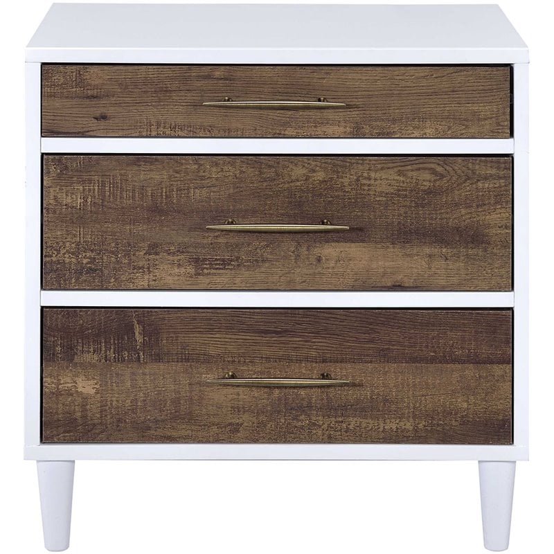 ACME Lurel Wooden Rectangular Nightstand in White and Weathered Oak