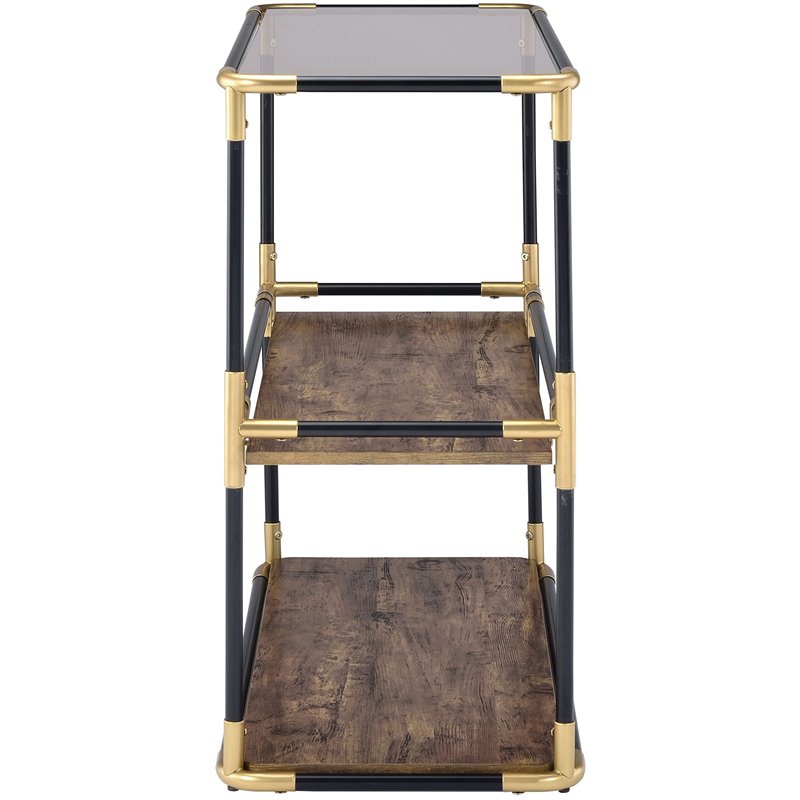 ACME Heleris Glass Top Console Table with Wooden Shelf in Black and Gold