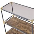 ACME Heleris Glass Top Console Table with Wooden Shelf in Black and Gold