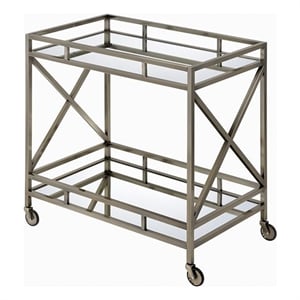 ACME Kristensen Rectangular Metal Frame Mirror Top Serving Cart in Antique Brass