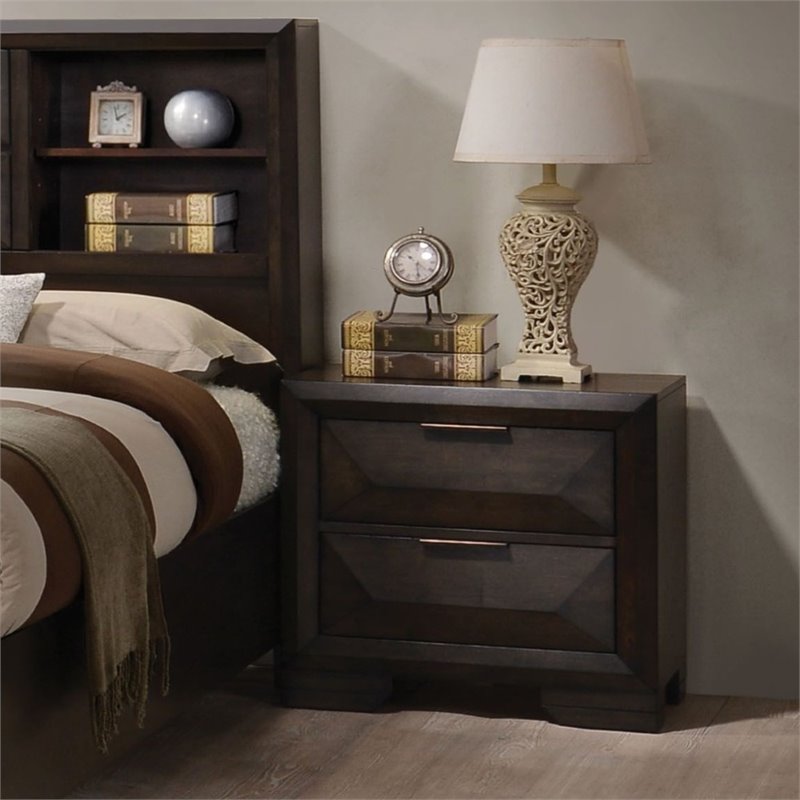 ACME Merveille Square Wood and Metal 2-Drawers Nightstand in Espresso