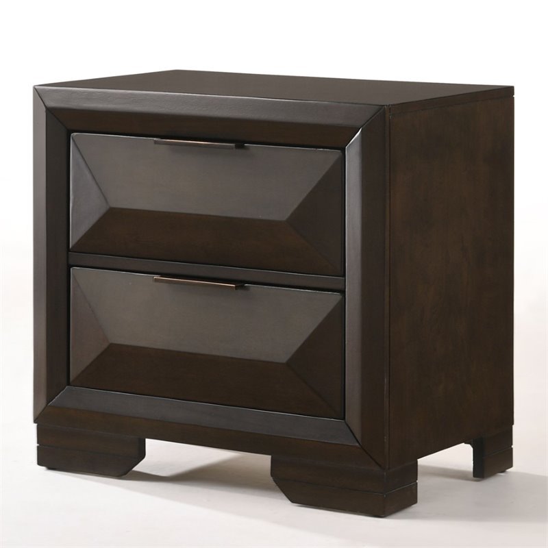 ACME Merveille Square Wood and Metal 2-Drawers Nightstand in Espresso