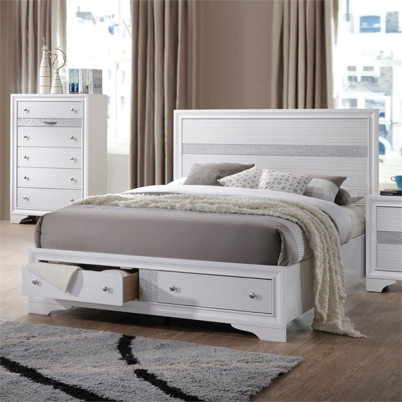 ACME Naima Eastern King Wooden Bed with Storage in White