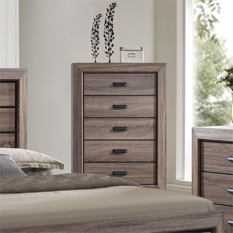 ACME Lyndon 5 Drawers Chest in Weathered Gray Grain
