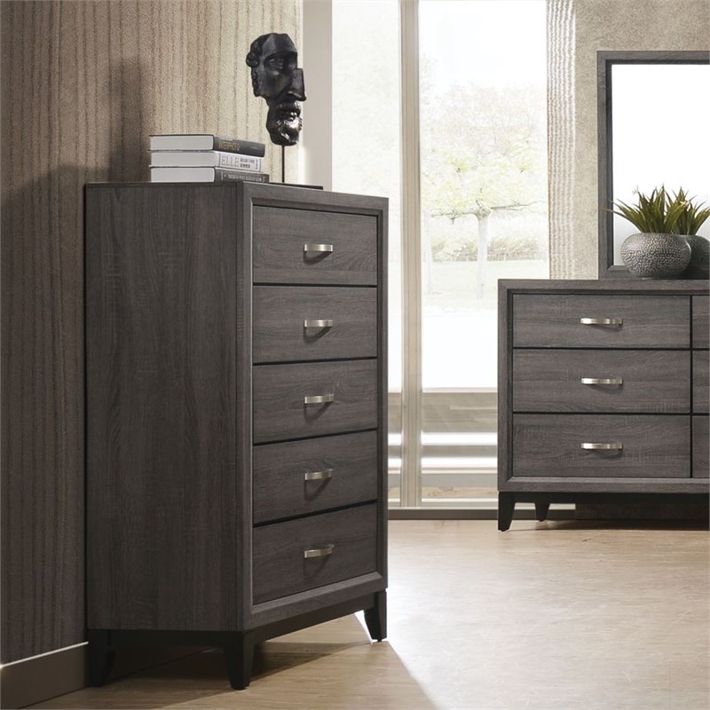 ACME Valdemar Metal and Wood 5-Drawers Bedroom Chest in Weathered Gray