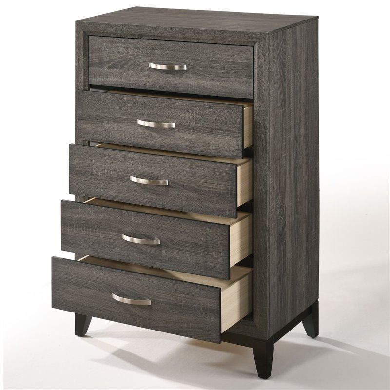ACME Valdemar Metal and Wood 5-Drawers Bedroom Chest in Weathered Gray