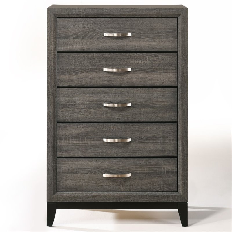 ACME Valdemar Metal and Wood 5-Drawers Bedroom Chest in Weathered Gray