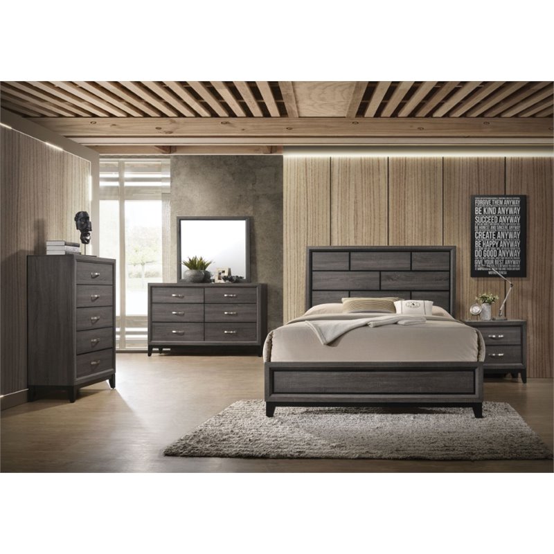 ACME Valdemar Metal and Wood 5-Drawers Bedroom Chest in Weathered Gray
