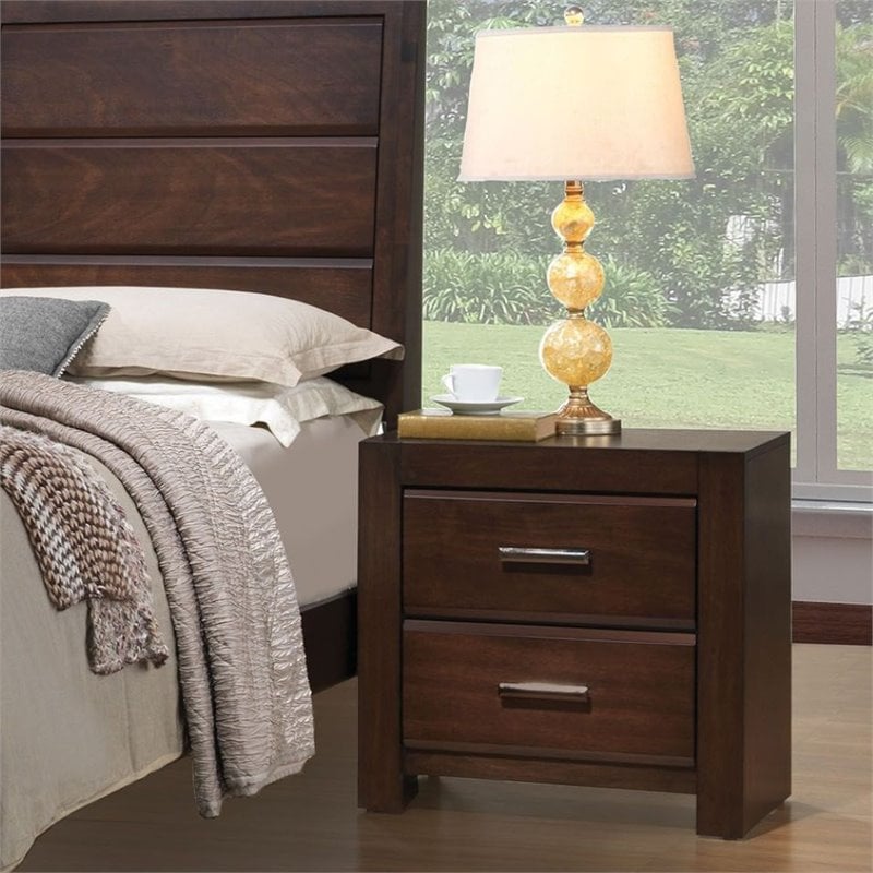 ACME Oberreit Square Wood 2-Drawers Bedroom Nightstand in Walnut