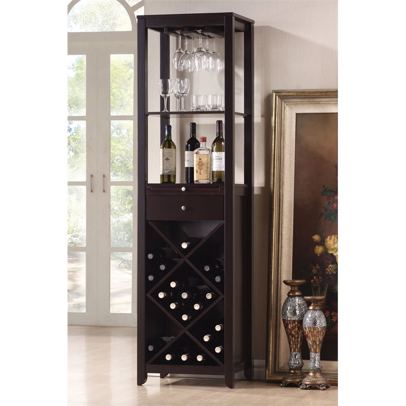 ACME Casey 1-Drawer Wine Cabinet with Glass Rack in Espresso