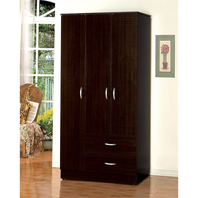 ACME Olean 2-Drawers and 3-Doors Wooden Bedroom Wardrobe in Espresso