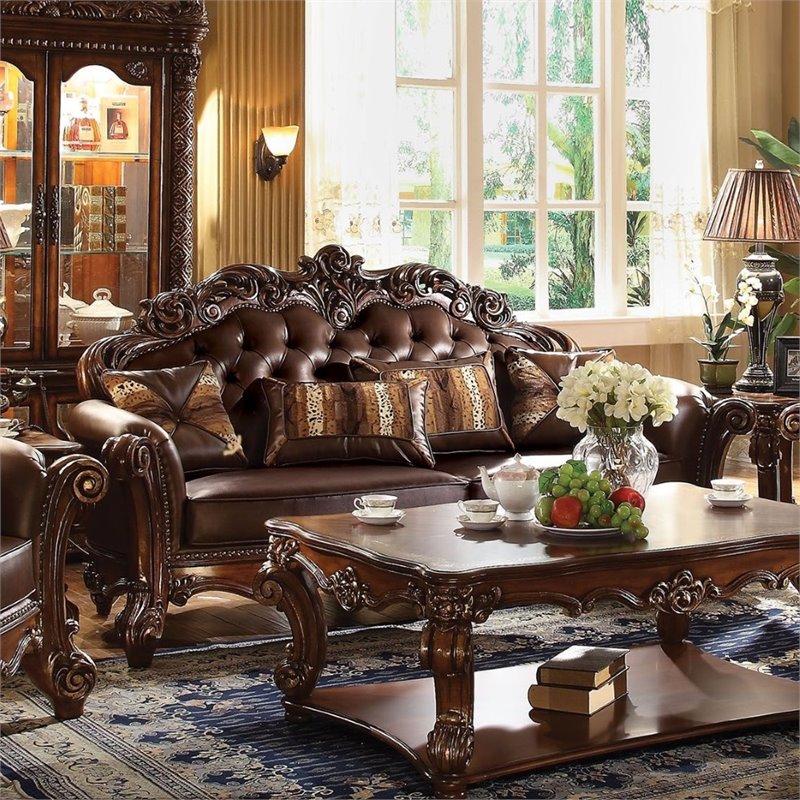 ACME Vendome Sofa with 3 pillows in Cherry PU