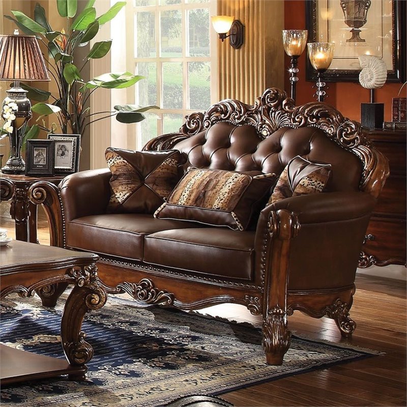 ACME Vendome Loveseat with 2 Pillows in Cherry PU