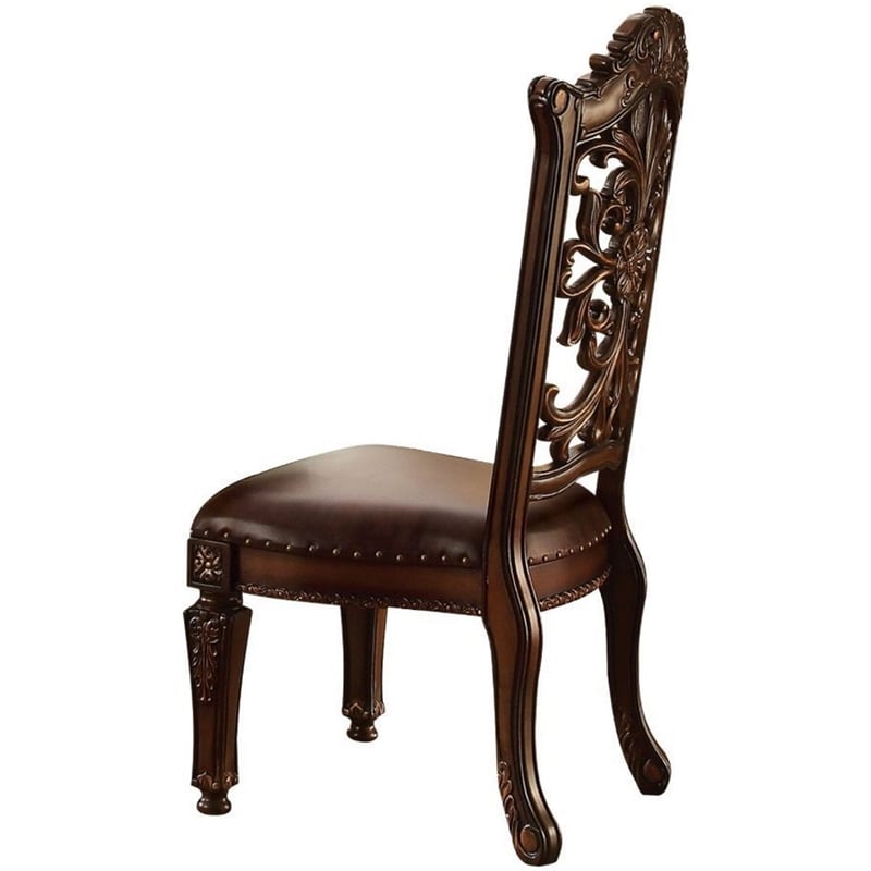ACME Vendome Dining Side Chair in PU and Cherry (Set of 2)