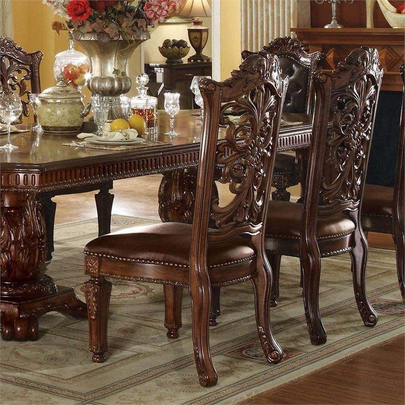 ACME Vendome Dining Side Chair in PU and Cherry (Set of 2)