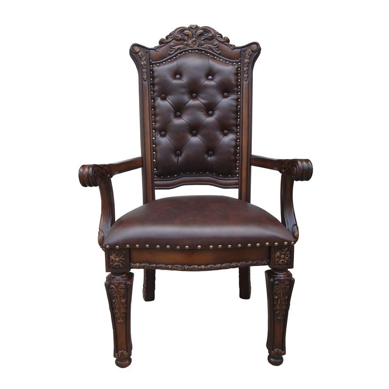 ACME Vendome Dining Arm Chair in PU and Cherry (Set of 2)