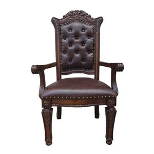 ACME Vendome Dining Arm Chair in PU and Cherry (Set of 2)