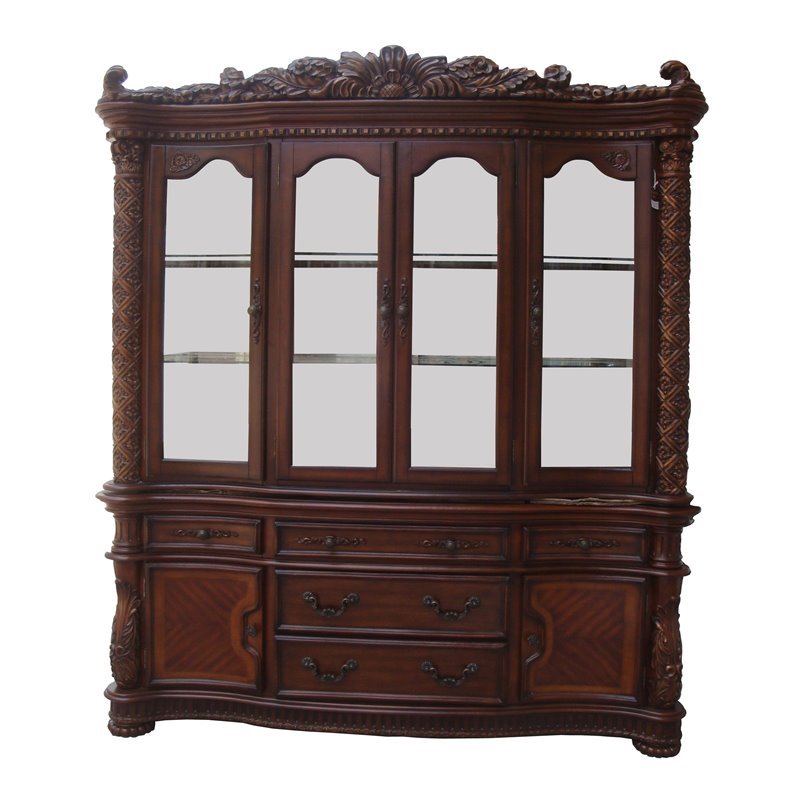 ACME Vendome Glass and Wood Buffet with Hutch in Cherry