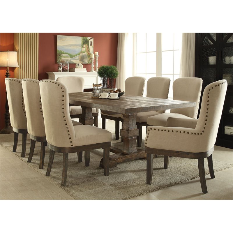 ACME Landon Square Wooden Top Dining Table in Salvage Brown