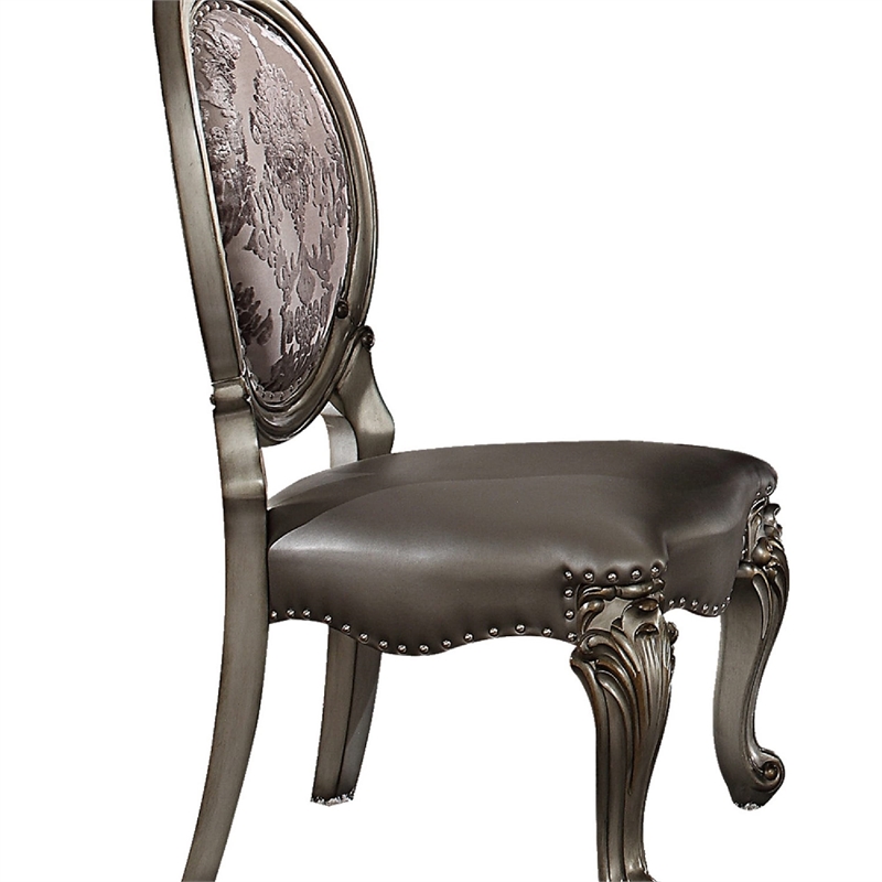 ACME Versailles Dining Side Chair in Silver PU and Antique Platinum (Set of 2)
