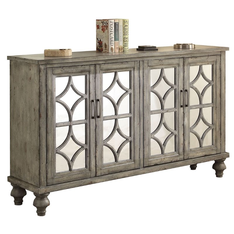 ACME Velika 4-Door Wooden Console Table in Weathered Gray