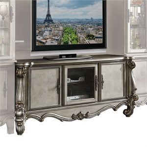ACME Versailles 3-Door Wooden TV Console in Antique Platinum and Gray
