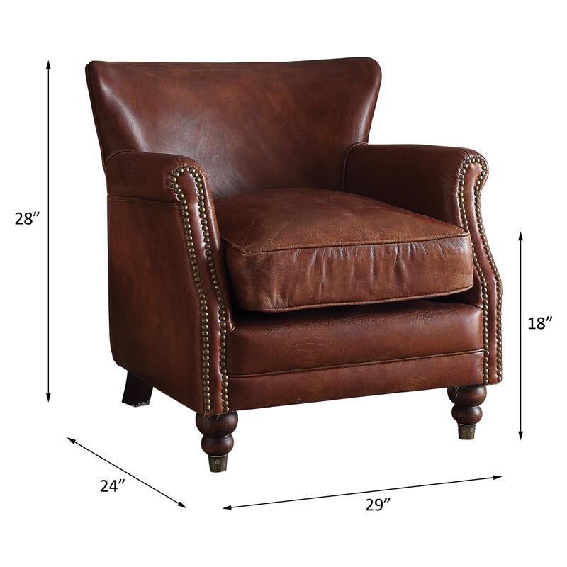 ACME Leeds Top Grain Leather Upholstery Accent Chair in Vintage Dark Brown