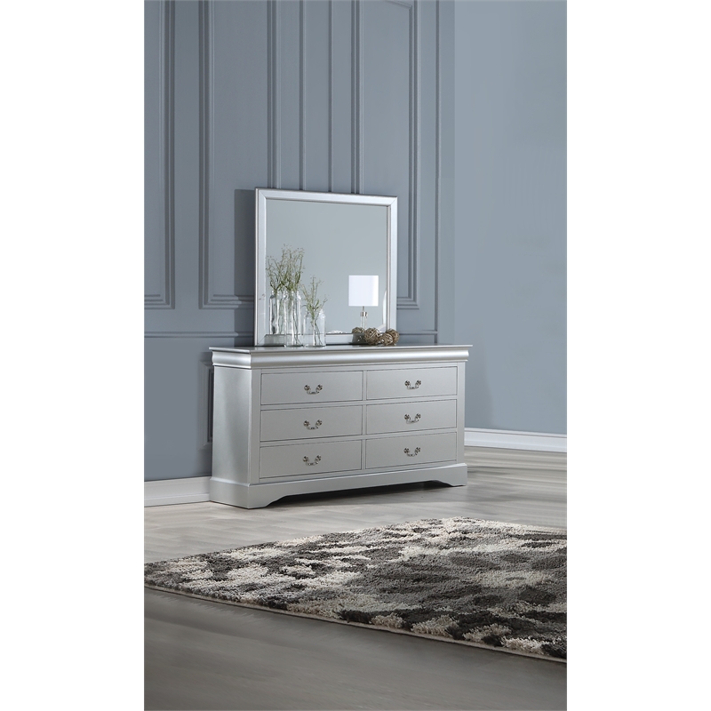 ACME Louis Philippe III Wood Mirror in Platinum and White