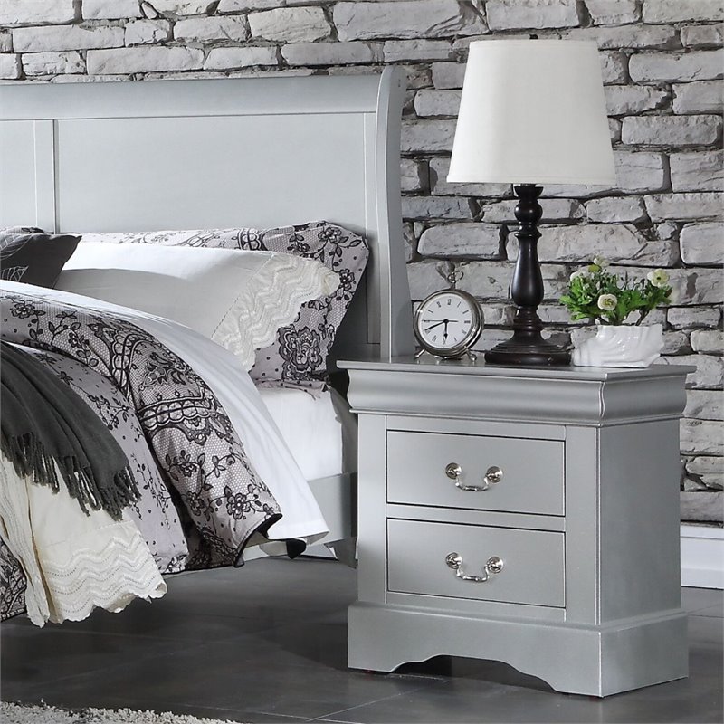 ACME Louis Philippe Nightstand in Platinum