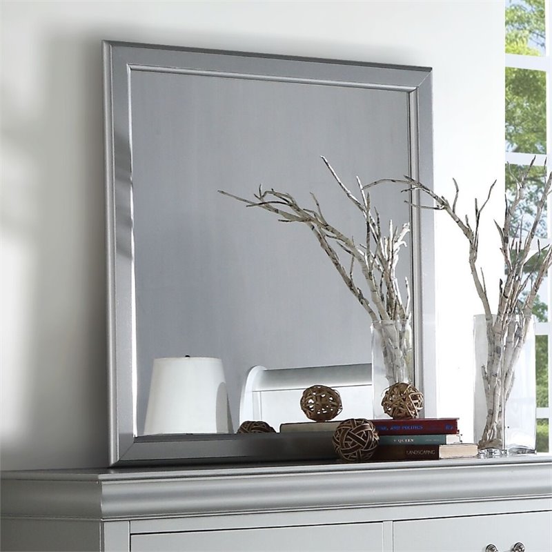 ACME Louis Philippe Wooden Rectangular Mirror in Platinum White