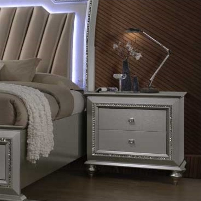 ACME Kaitlyn 2-Drawer Wooden Nightstand in Champagne White