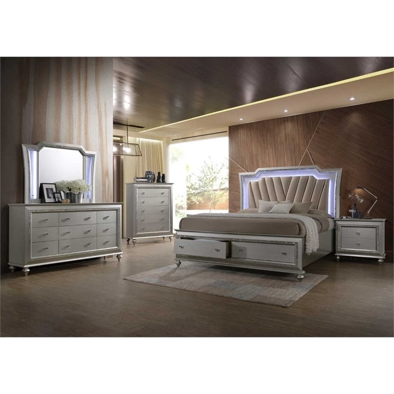 ACME Kaitlyn 2-Drawer Wooden Nightstand in Champagne White