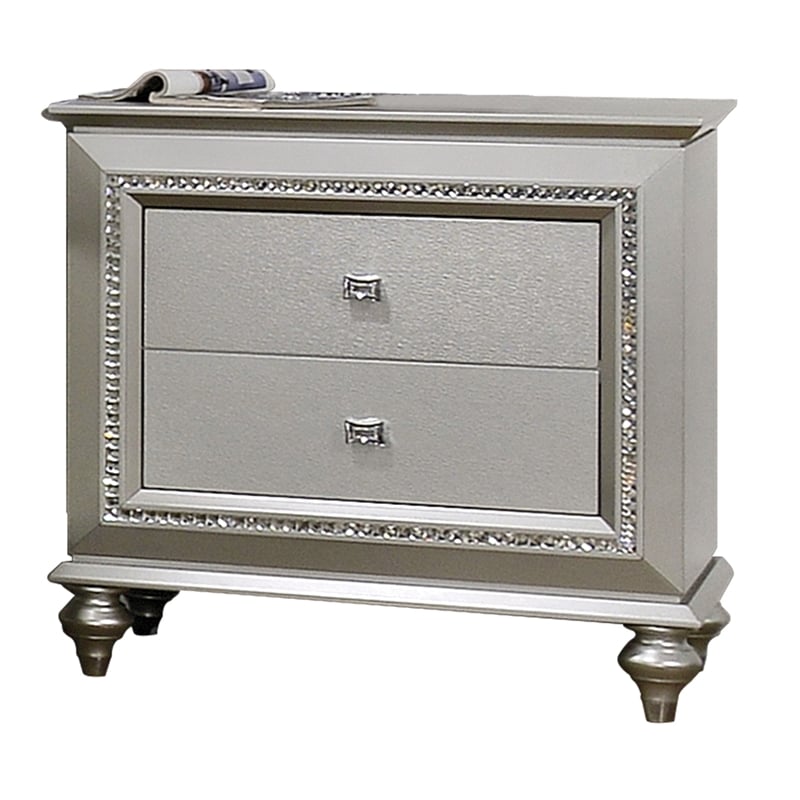 ACME Kaitlyn 2-Drawer Wooden Nightstand in Champagne White