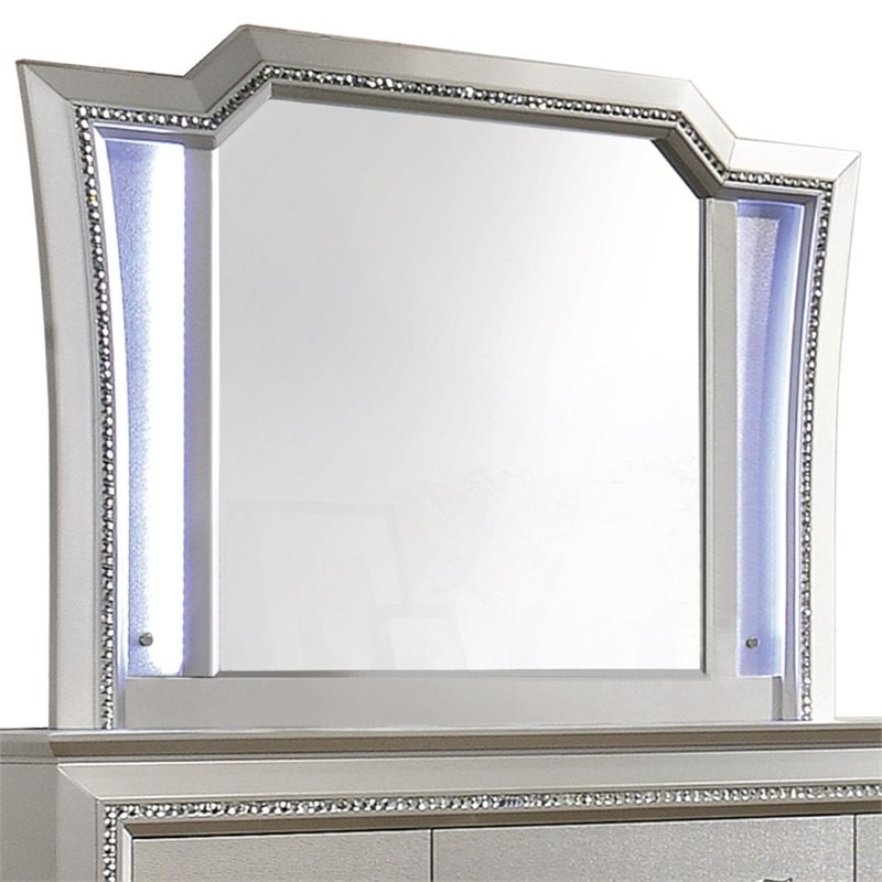ACME Kaitlyn Wooden Frame Mirror with LED in White and Champagne