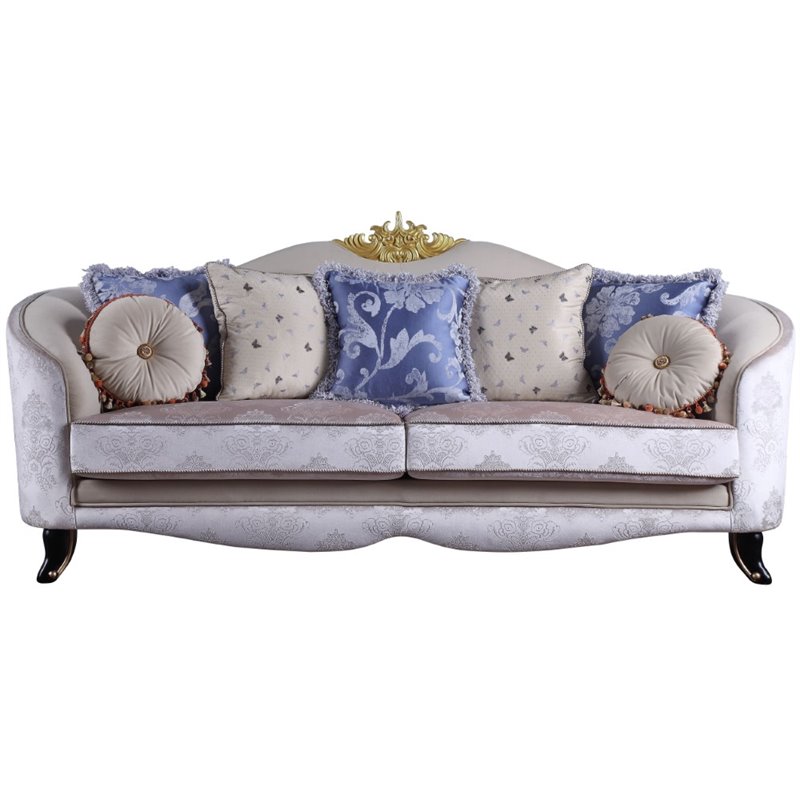 ACME Sheridan Fabric Upholstered Sofa with 7 Pillows in Cream Fabric