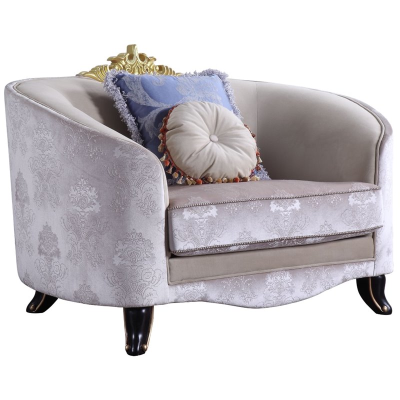 ACME Sheridan Chair with 2 Pillows in Cream Fabric