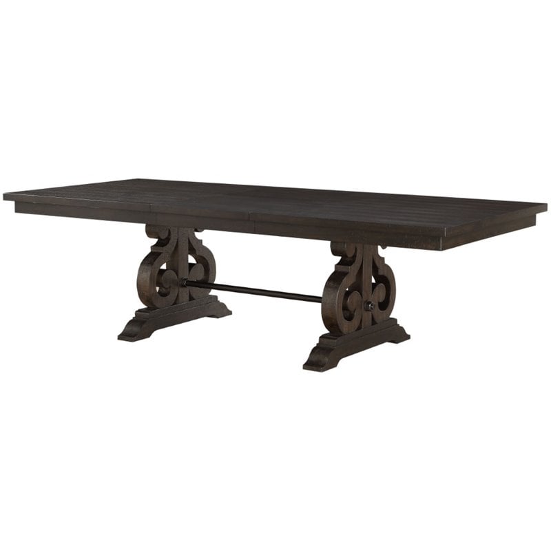 ACME Maisha Rectangular Wooden Dining Table with Leaf in Rustic Walnut