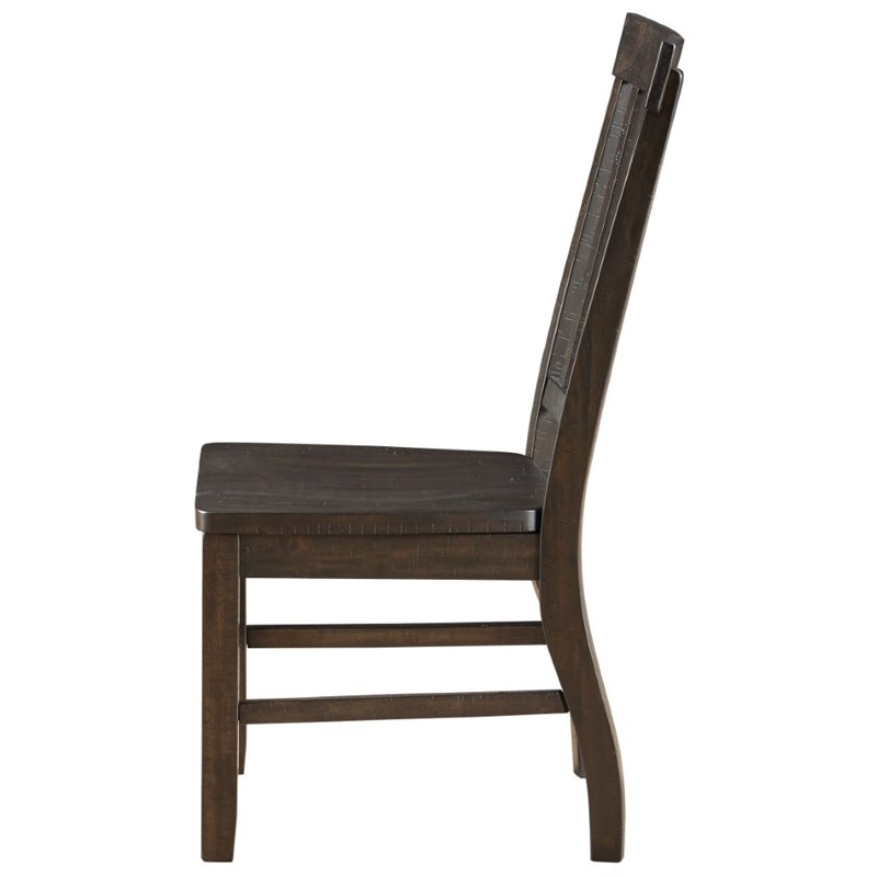 ACME Maisha Wooden Side Chair with Slatted Back in Rustic Walnut Set of 2