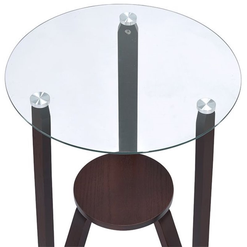 ACME Furniture Darby Wood & Glass End Table with Shelf in Dark Walnut/Clear