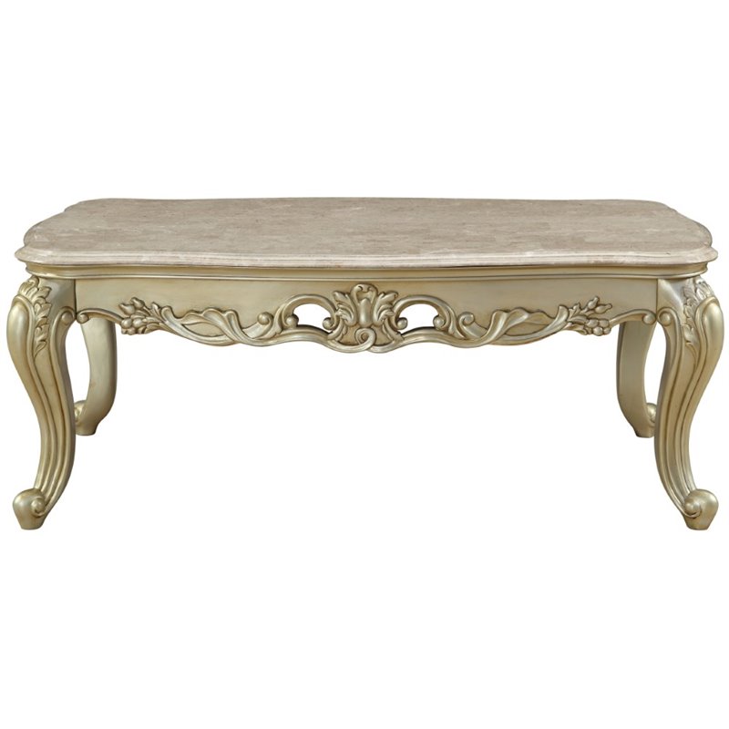 ACME Gorsedd Rectangular Marble Top Coffee Table in Golden Ivory