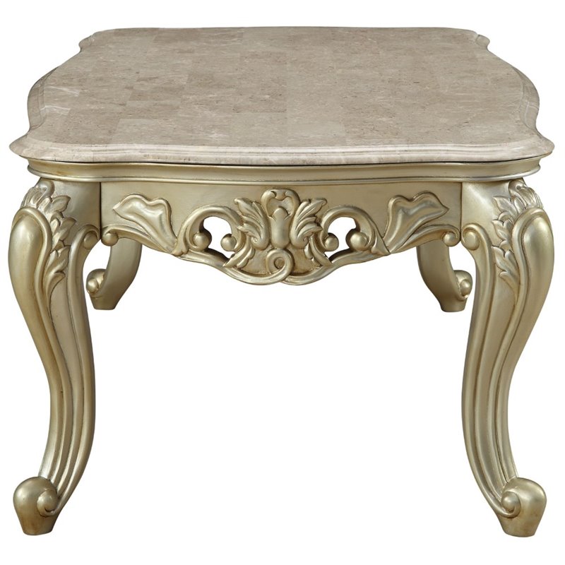 ACME Gorsedd Rectangular Marble Top Coffee Table in Golden Ivory