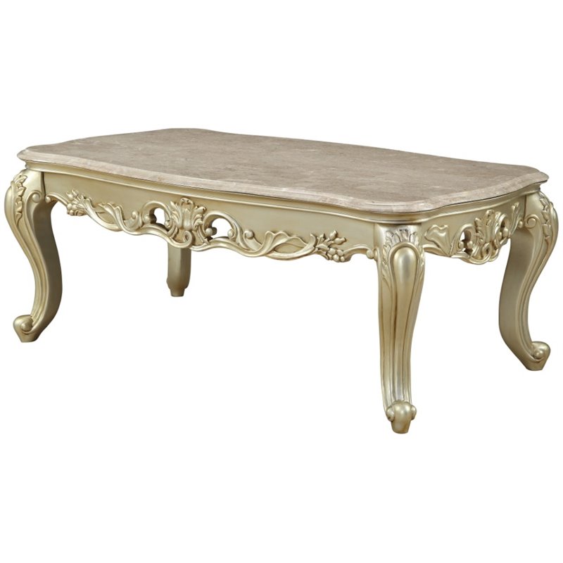 ACME Gorsedd Rectangular Marble Top Coffee Table in Golden Ivory
