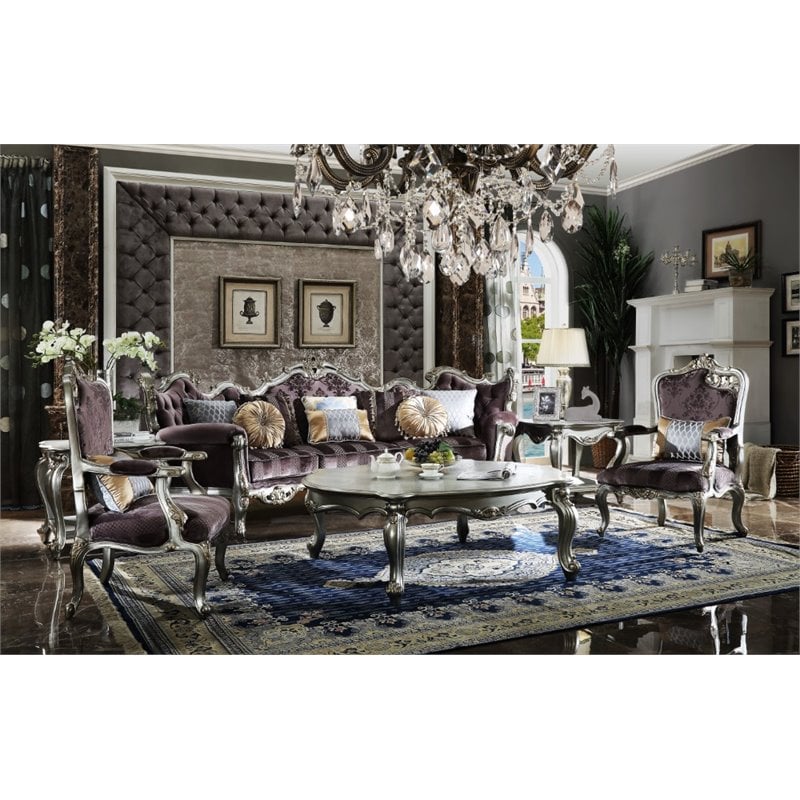 ACME Picardy Rectangular Wooden Coffee Table in Antique Platinum and Espresso