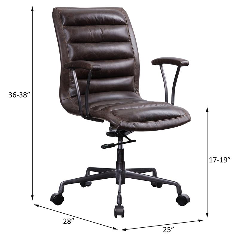 ACME Zooey Tufted Leather Upholstered Swivel Office Chair in Distress Chocolate