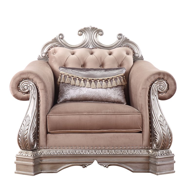 Acme Northville Upholstered Chair with 1 Pillow in Velvet and Antique Silver