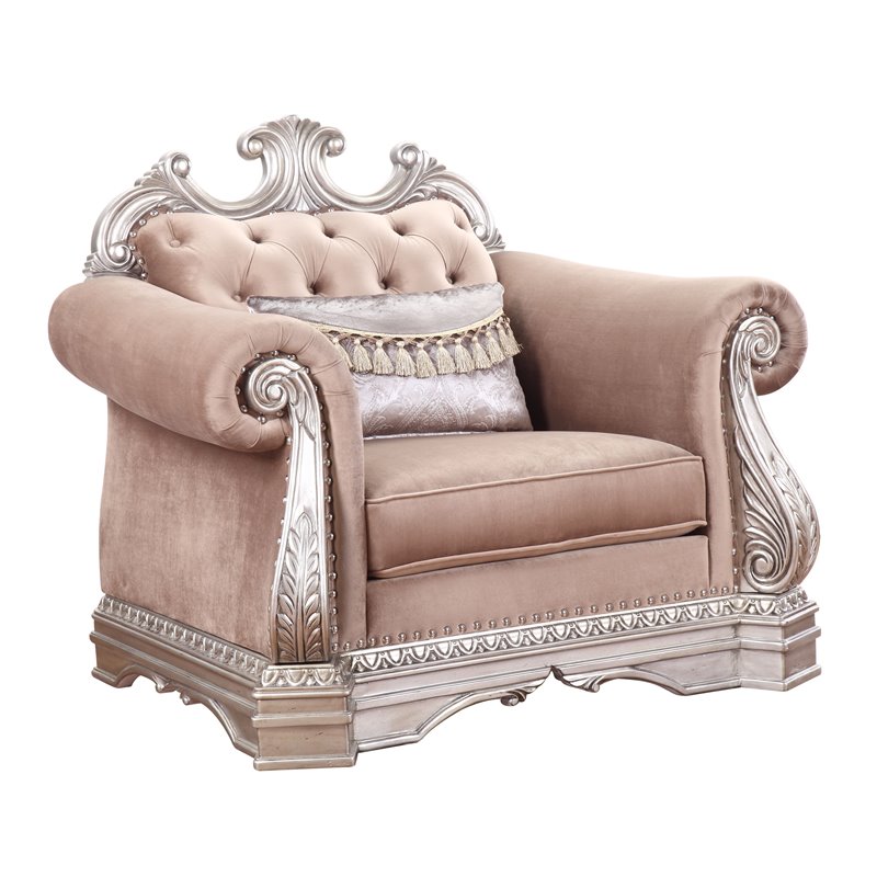 Acme Northville Upholstered Chair with 1 Pillow in Velvet and Antique Silver