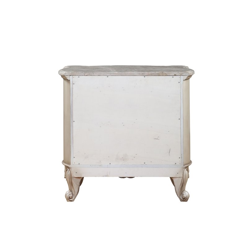 Acme Gorsedd 2-Drawer Wooden Nightstand with Marble Top in Golden Ivory