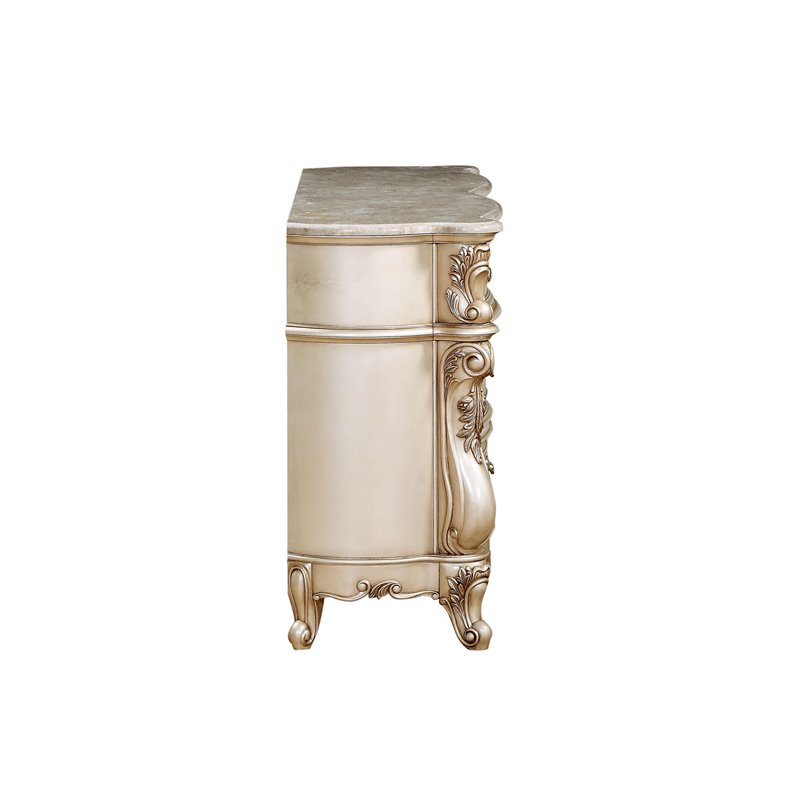 Acme Gorsedd 6-Drawer Wooden Dresser with Marble Top in Golden Ivory