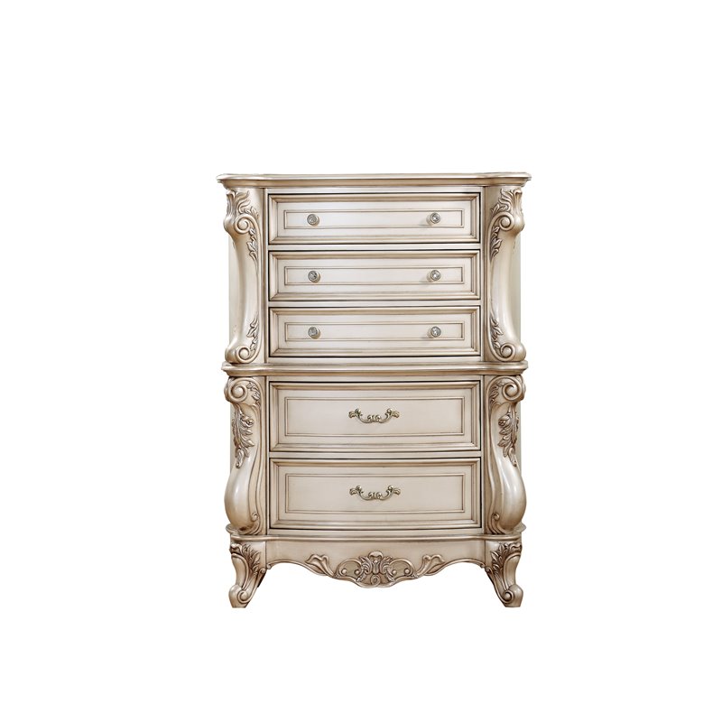 Acme Gorsedd 5-Drawer Wooden Chest in Golden Ivory