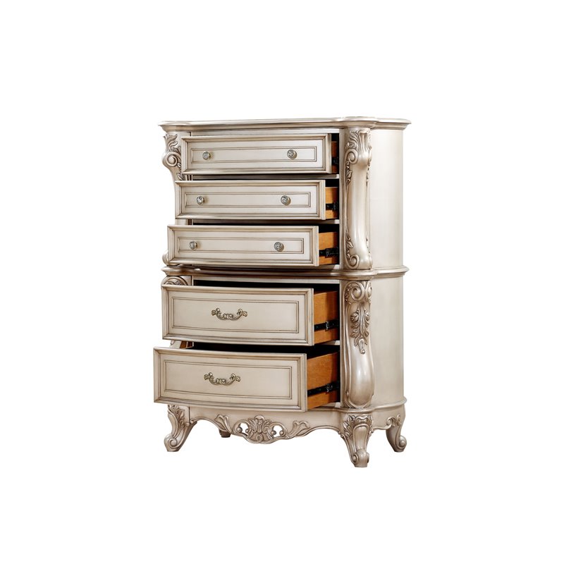 Acme Gorsedd 5-Drawer Wooden Chest in Golden Ivory